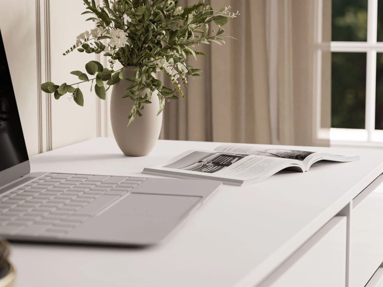 Schreibtisch mit fünf Schubladen Melo Weiß Hochglanz