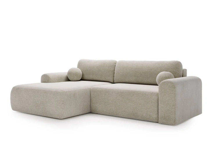 Ecksofa L-Form mit Schlaffunktion und Bettkasten Savana Links Hellbeige