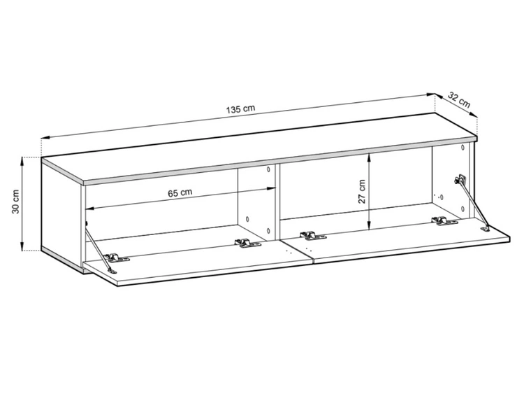 TV-Lowboard Hänge mit Türen 135 cm Diolo Schwarz mit glatter Front