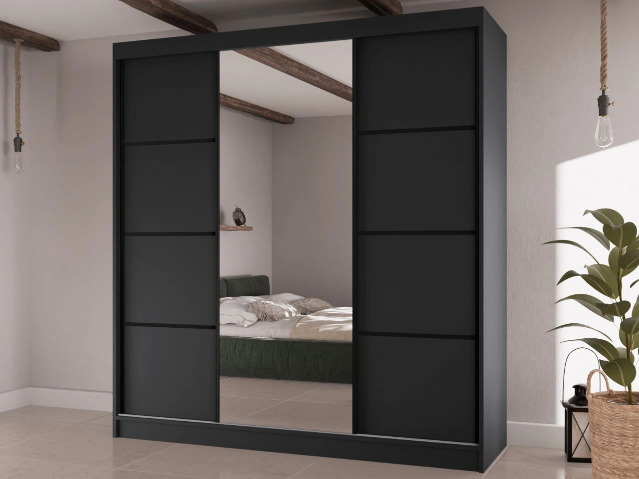 Schiebetürenschrank mit Spiegel 200 cm Vello Schwarz