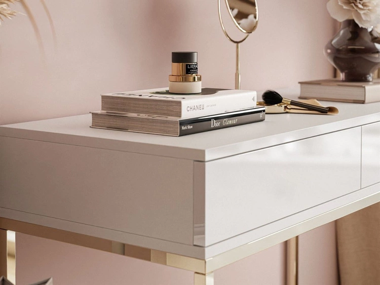 Konsolentisch mit Schubladen und goldenem Gestell im Glamour-Stil Brisa Weiß Hochglanz