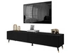 Zweittüriges TV-Lowboard auf schwarz-goldenen Beinen 175 cm mit LED-Beleuchtung Sorelle Schwarz matt