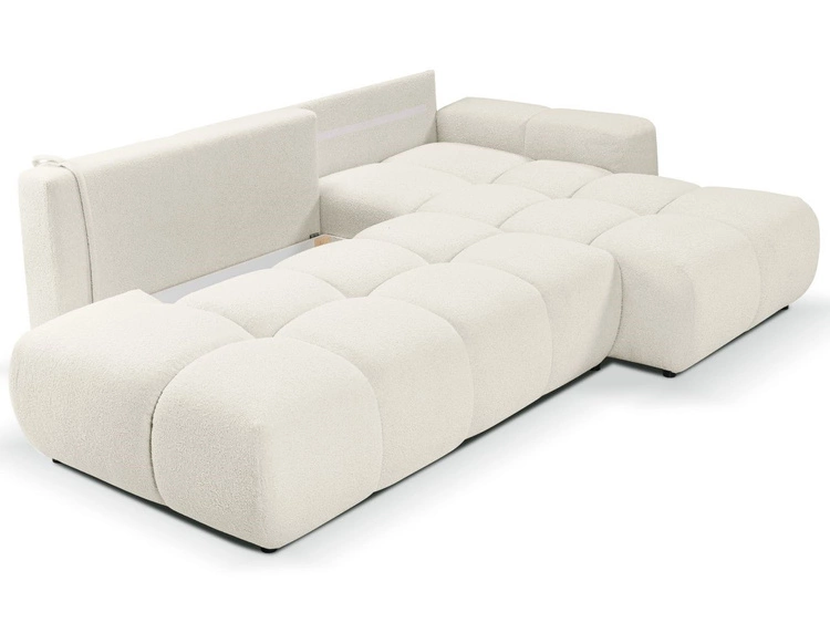 Ecksofa L-Form Rechts mit Schlaffunktion und Bettkasten Sile L Creme