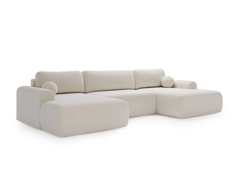 Wohnlandschaft mit Schlaffunktion und Bettkasten Savana Weiß