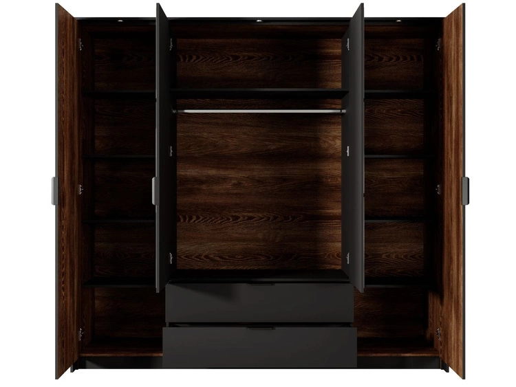 Kleiderschrank mit Spiegel und Schubladen Montreal Kastanie, Schwarz