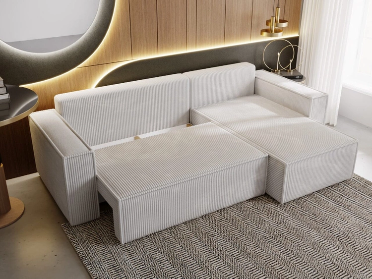 Ecksofa L-Form mit Schlaffunktion und Bettkasten Prato XL Hellgrau