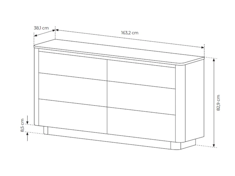 Kommode mit sechs Schubladen 160 cm Fascino Eiche Cremona, Schwarz