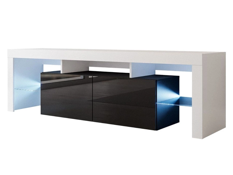 TV-Lowboard mit Türen und Aufsatz 150 cm Nodoo Weiß Hochglanz