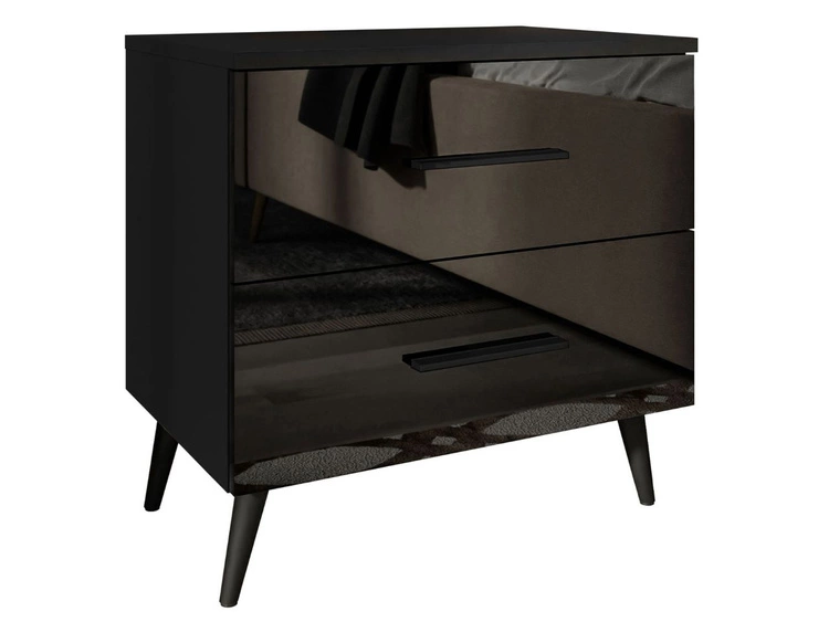Nachttisch mit Schubladen auf Schwarzen Metallbeinen Nuveo Schwarz Hochglanz