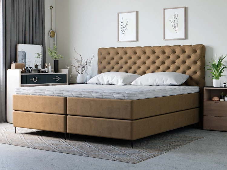 Boxspringbett mit Chesterfield Kopfstütze 140x200 Bergamo - Braun