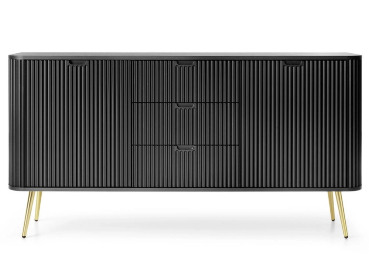 Kommode mit Türen und Schubladen Viva Schwarz auf Goldenen Beinen