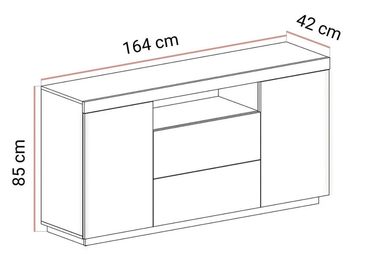 Zweittürige Kommode 164 cm im Loft-Stil Asumi Weiß matt und Eiche Wotan