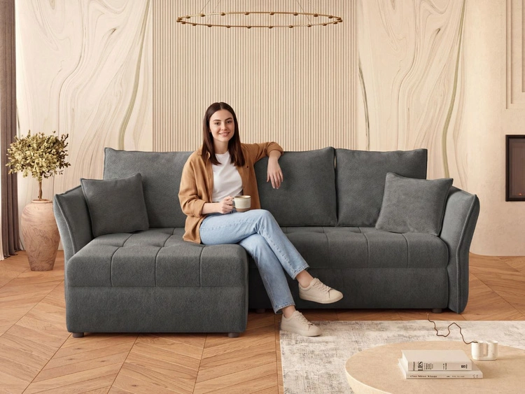 Ecksofa L-Form mit Schlaffunktion und Bettkasten Lino Dunkelgrau