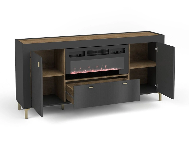 Kommode mit Türen, Schublade und Kamin Messina Schwarz