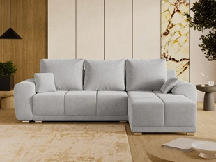 Ecksofa L-Form mit Schlaffunktion und Bettkasten Monti Rechts Grau