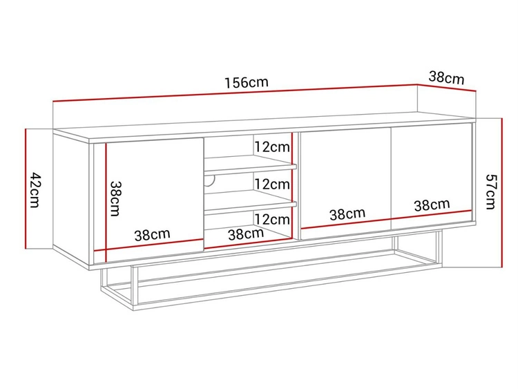 TV-Lowboard mit Türen auf schwarzem Gestell Vivance Hochglanz Weiß