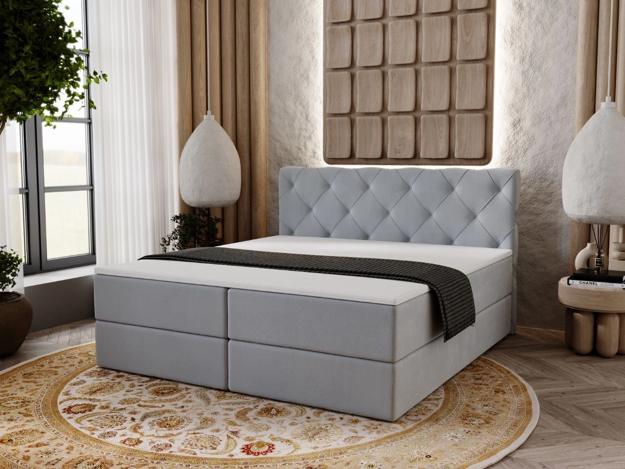 Boxspringbett mit Bettkasten 180x200 Napoli Grau