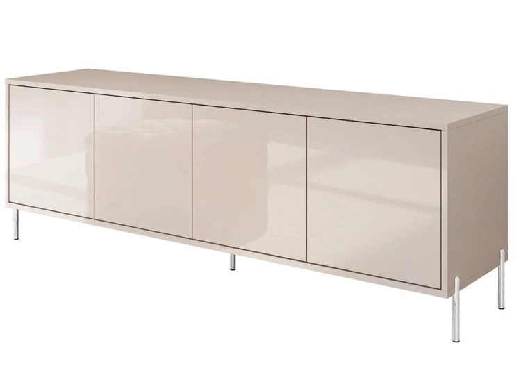 TV-Lowboard im Glamour-Stil mit Türen auf geraden silbernen Füßen Vivance, Kaschmir Hochglanz