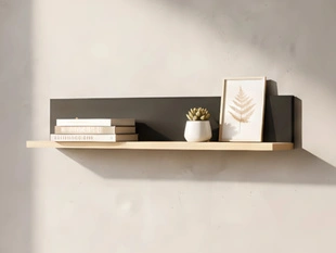 Langes Hängeregal 90 cm für das Wohnzimmer Lavore Wotan Eiche, Schwarz matt