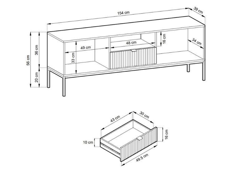 TV-Lowboard mit Schublade und Türen Amber Grau, Schwarz Frame
