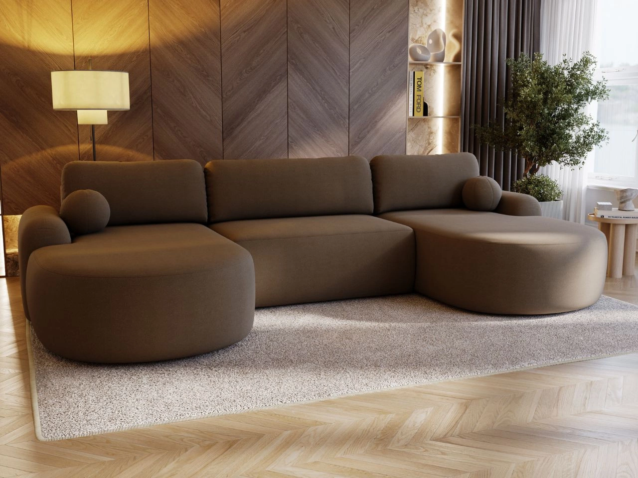 Wohnlandschaft mit Schlaffunktion und Bettkasten Aurio Braun