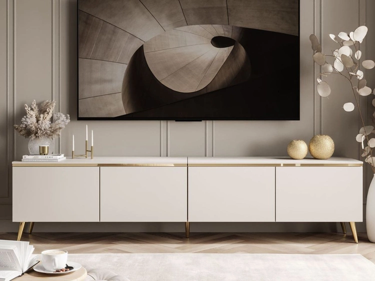 TV-Lowboard viertürig im Glamour-Stil mit LED-Beleuchtung Celle, Kaschmir matt