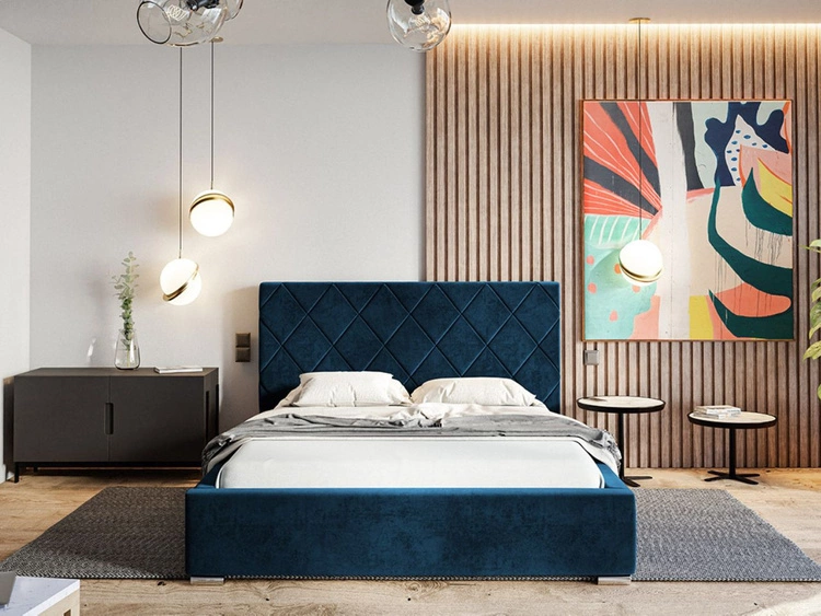 Polsterbett mit Bettkasten und Lattenrost 140x200 Taranto Dunkelblau