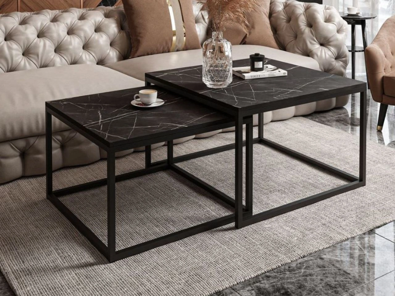 Couchtisch auf schwarzem Metallrahmen Asumi Schwarz 40x46
