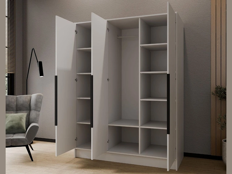 Kleiderschrank mit Spiegel 150 cm Lucca Weiß mit schwarzen Griffen