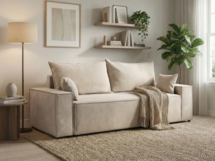 Schlafsofa mit Bettfunktion und Bettkasten Sivra Beige