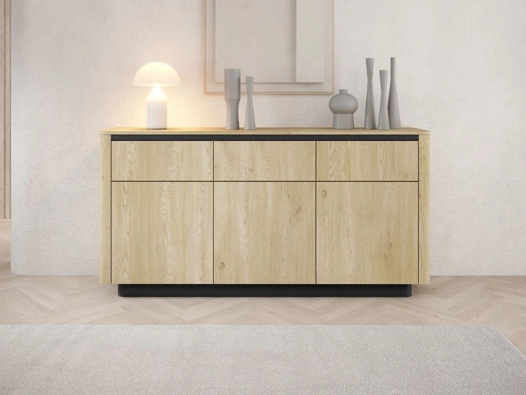 Kommode mit Türen und Schubladen 160 cm Fascino Eiche Cremona, Schwarz