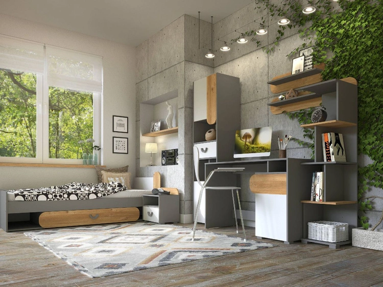 Möbel-Set für Jugendzimmer Casa Nash Eiche, Weiß, Grau