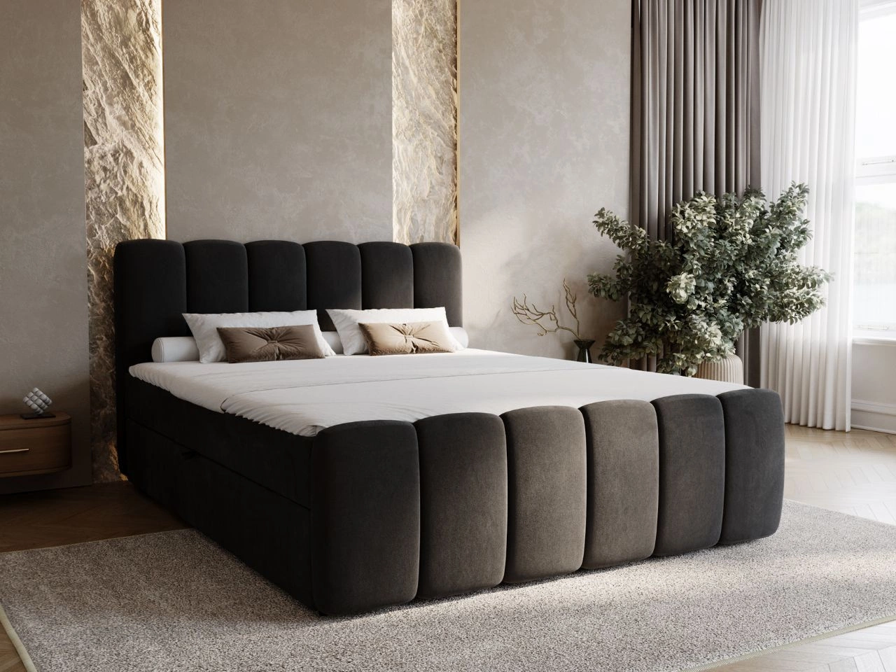 Boxspringbett mit Bettkasten 160x200 Cloud Schwarz