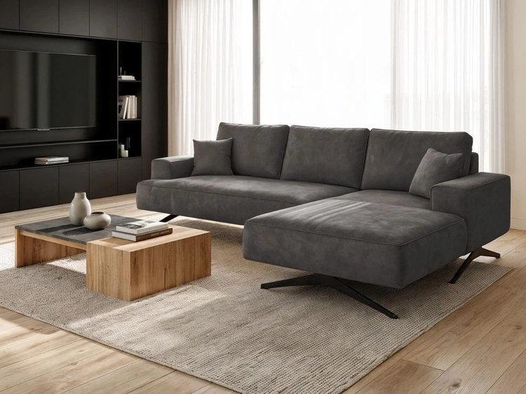 Ecksofa L-Form auf Metallbeinen Leto Rechts Anthrazit