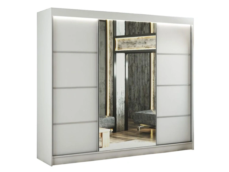 Schiebetürenschrank mit Spiegel 250 cm mit LED-Beleuchtung Portel Weiß