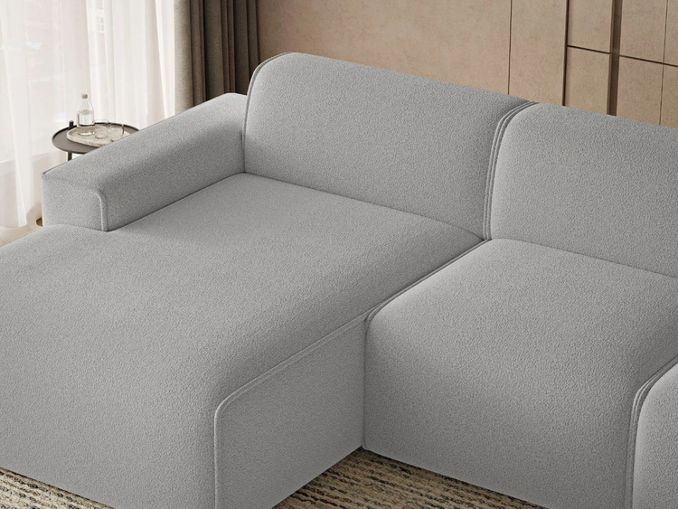 Ecksofa L-Form Links Lavia Bouclé-Stoff Grau