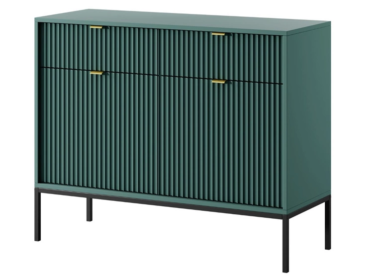 Kommode mit Türen und Schubladen Amber Grün, Schwarz Frame