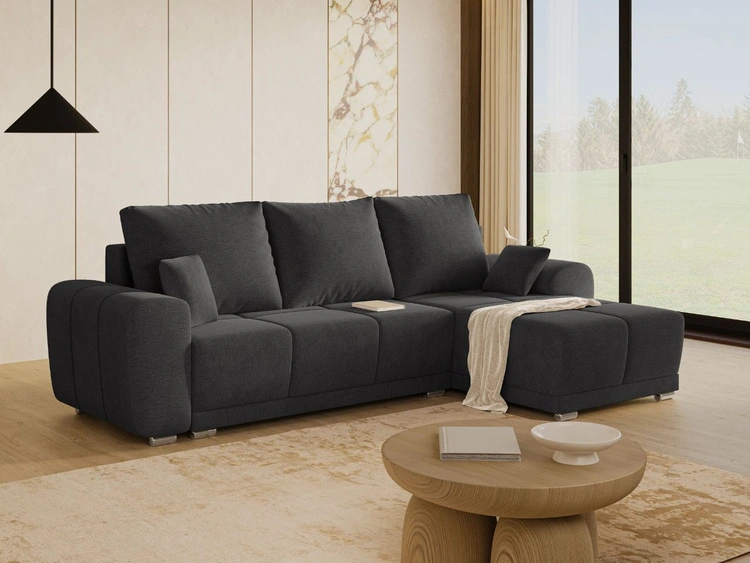 Ecksofa L-Form mit Schlaffunktion und Bettkasten Monti Rechts Anthrazit