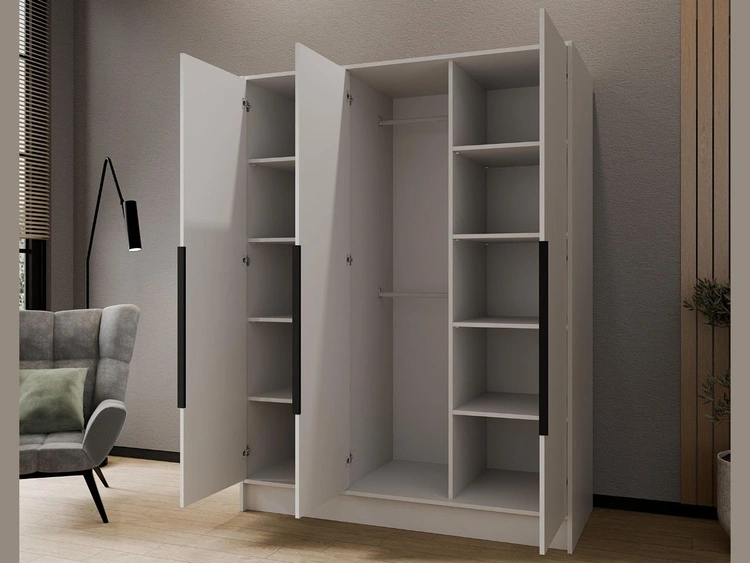 Kleiderschrank mit Spiegel 150 cm Lucca Weiß mit schwarzen Griffen