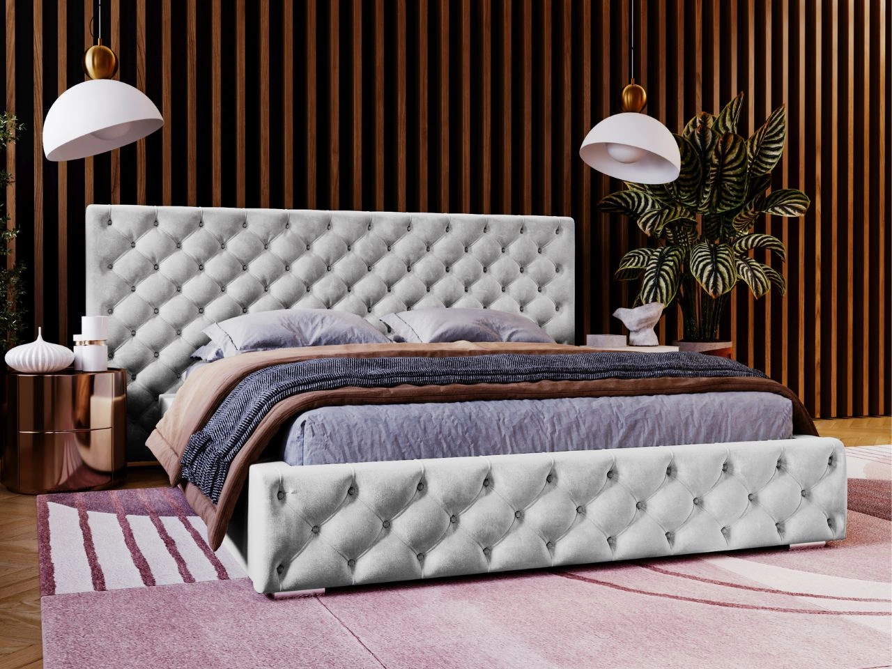 Polsterbett mit Bettkasten und Lattenrost 160x200 Madera Hellgrau