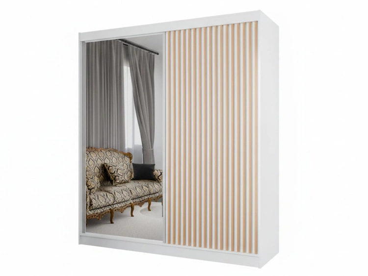 Schiebetürenschrank mit Spiegel und Lamellen 200 cm Loreto Weiß