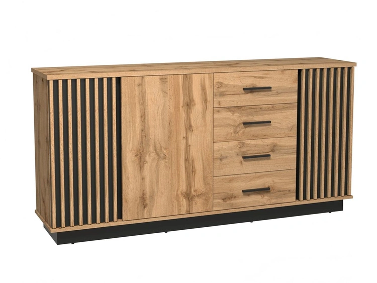 Schlafzimmermöbelset im Industriestil Lavore Wotan Eiche, Schwarz matt