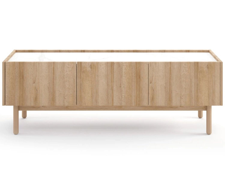 TV-Lowboard mit Türen Braha Riviera Eiche, Marmor Bianco