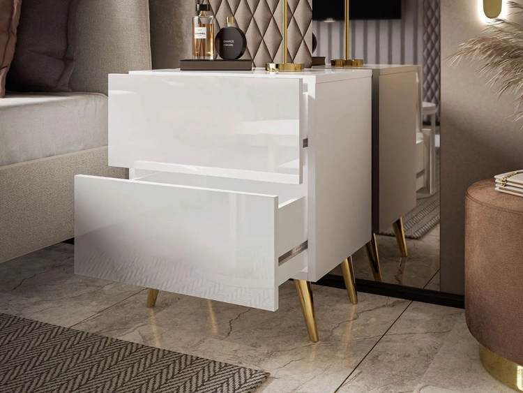 Nachttisch mit Schubladen auf Goldenen Metallbeinen Noaé Lux
