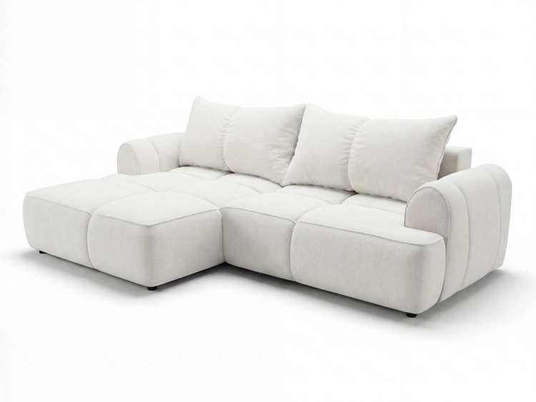 Ecksofa L-Form Links mit Schlaffunktion und Bettkasten Bonno Creme