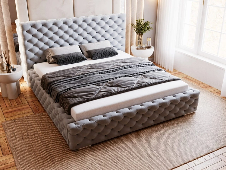 Polsterbett mit Bettkasten und Lattenrost 140x200 Astra Hellgrau