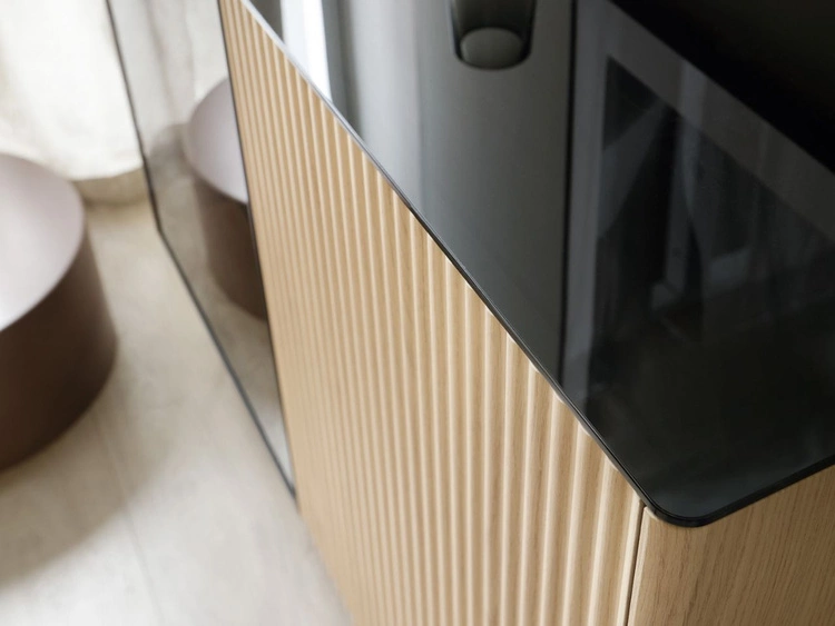 Kommode mit LED-Beleuchtung, 2 Türen und Schubladen Auroé Eiche Vicenza