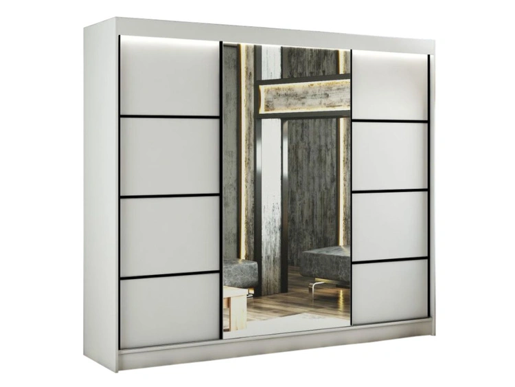 Schiebetürenschrank mit Spiegel 250 cm mit LED-Beleuchtung Portel Weiß