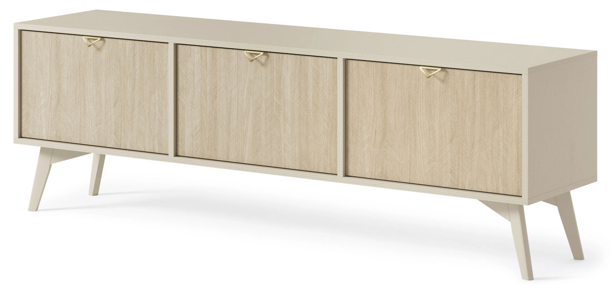  RTV-Schrank Modena 158 cm Beige/scandi Fischgrät mit goldenen Griffen