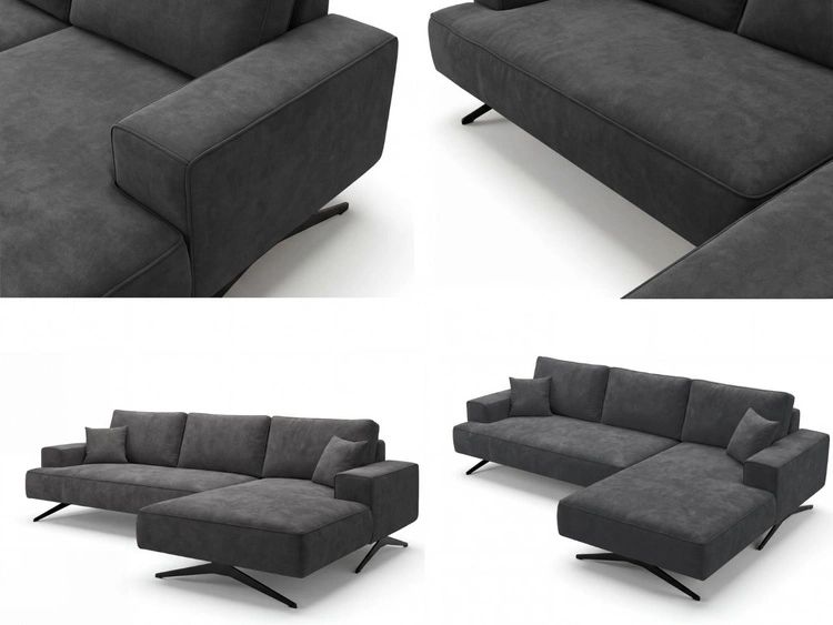 Ecksofa L-Form auf Metallbeinen Leto Rechts Anthrazit